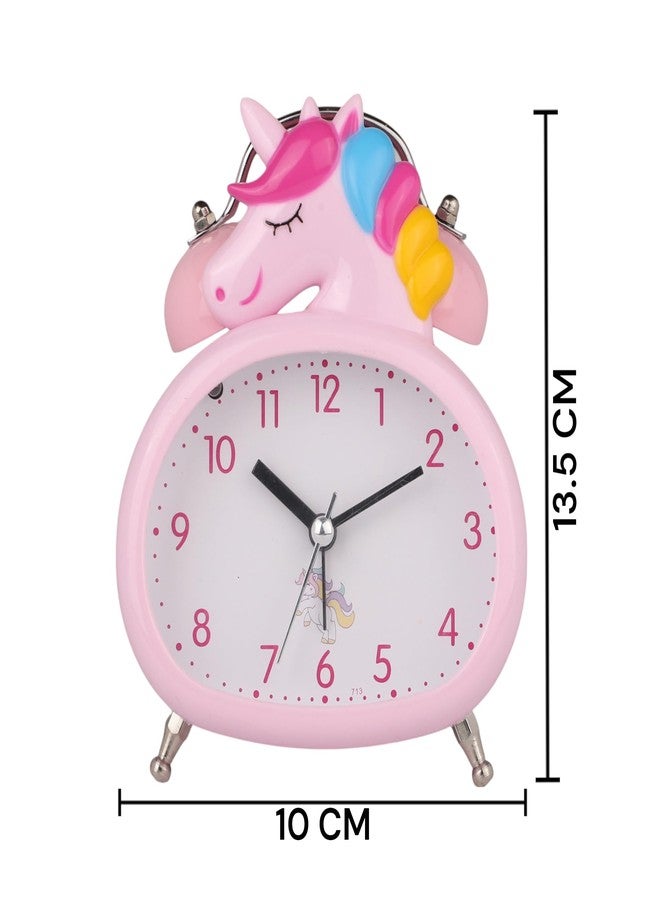 De'rons Twin Bell Analog Table Alarm Clock with Backlight for Heavy Sleepers Loud Alarm Clock for Students Funny Cute Cartoon Unicorn Shape Alarm Clock for Girls Kids Boys Bedroom 13.5 x 10 cm (Pink) - Image 5